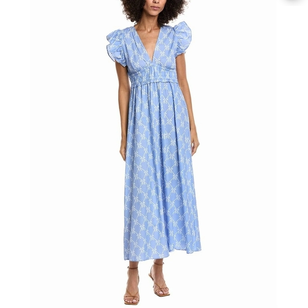 Sail to Sable Sky Blue V-Neck Puff Sleeve Maxi Dress